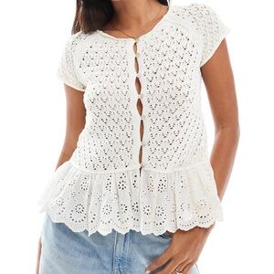 Cream Eyelet Lace Blouse